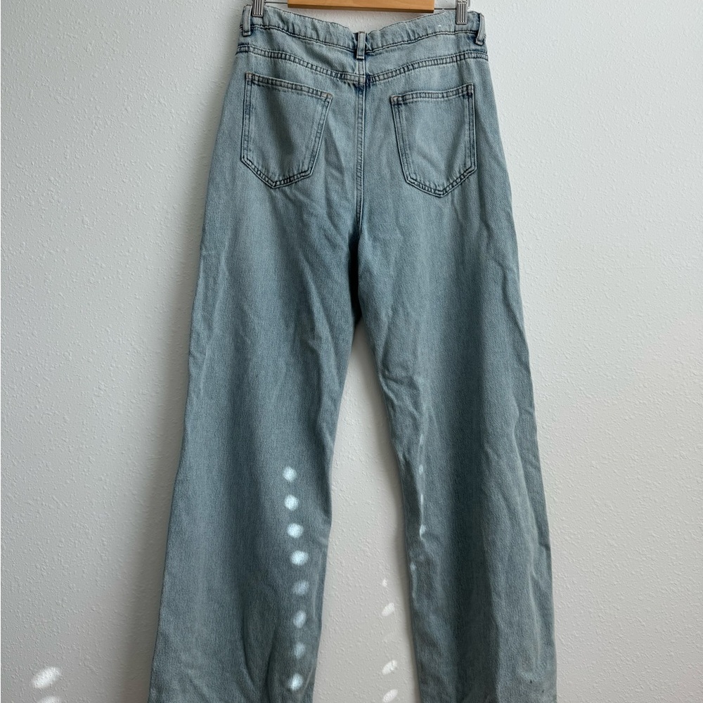 ZARA Wide Leg Flare Jeans Light Wash High Rise US 4 High Waist Crop Denim Pants - Picture 3 of 12